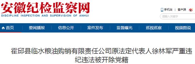 霍邱县临水粮油购销有限责任公司原徐林军被开除党籍